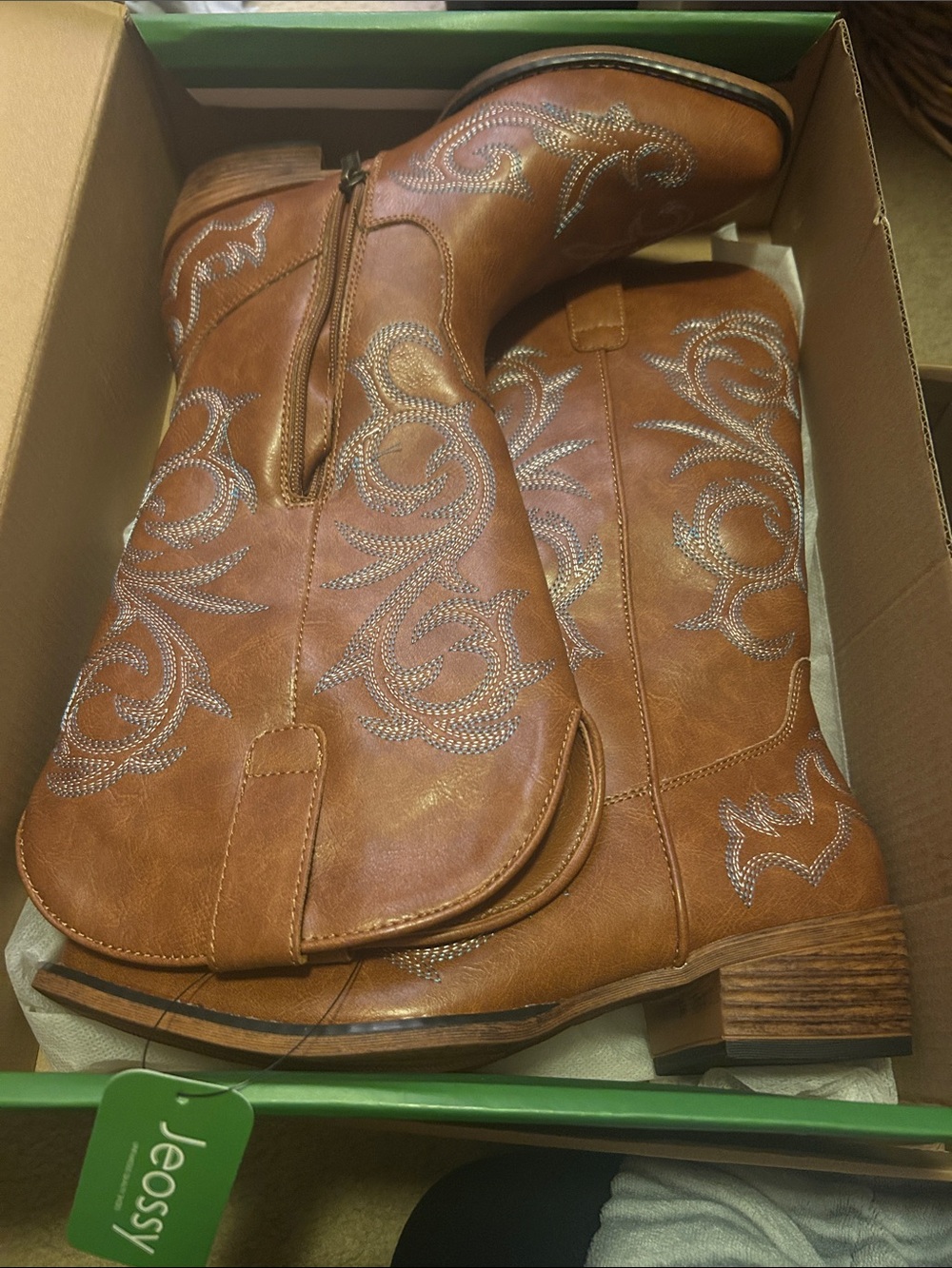 Leossy Tan Embroidered Western Boots